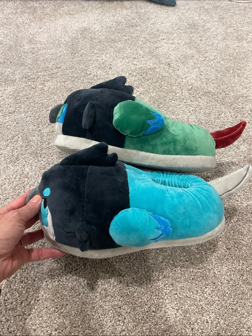 Ari & Tofu Plush Parrot Bird Slippers - Green & Teal Plush Bird